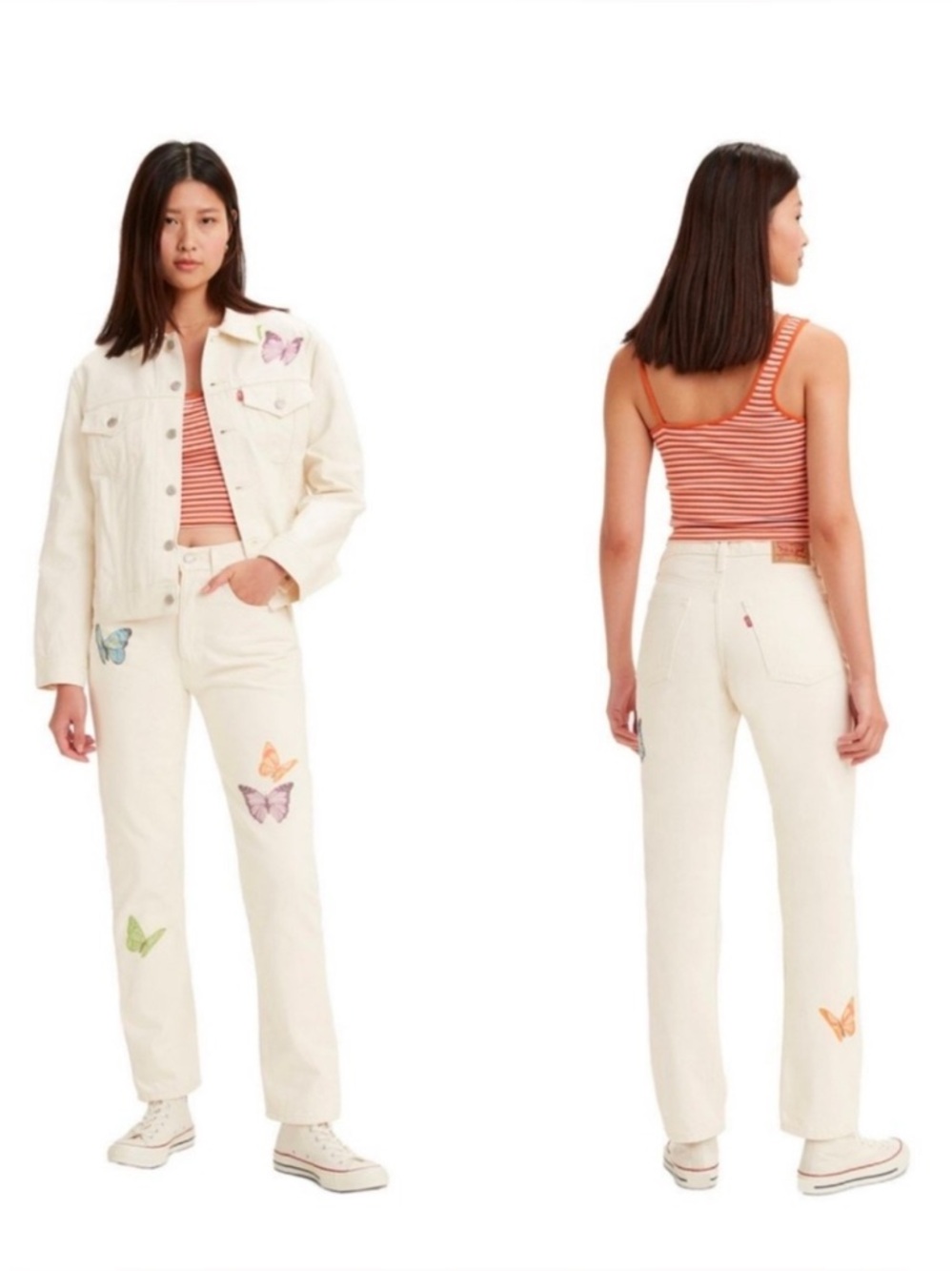 🦋Levi's 501 High-Rise Butterfly Print Straight Leg Jeans W26 L28 EUC